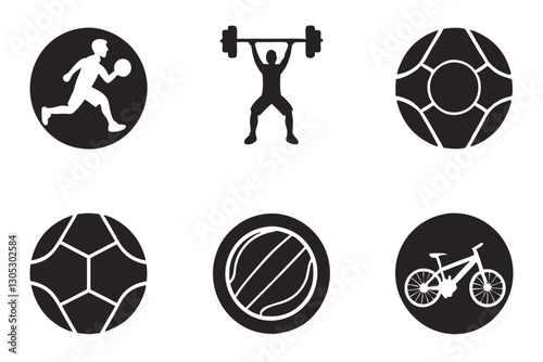 Vector sports icons set featuring football, soccer ball, and championship symbols set of different sports icons