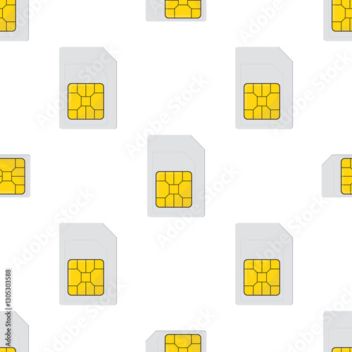 Sim card icon seamless pattern, simcard texture pattern, cell, mobile phone chip card, design isolated on white background.