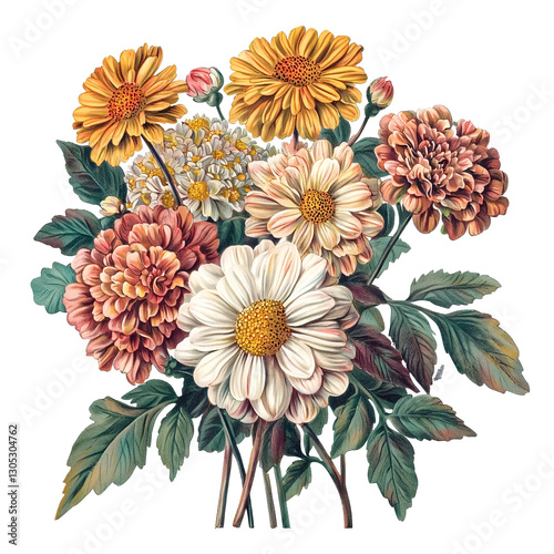 Wallpaper Mural Vibrant Floral Arrangement Featuring Diverse Blossoms and Leaves Torontodigital.ca