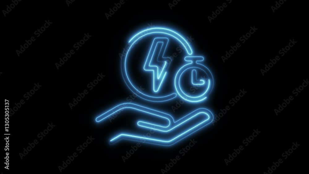 Glowing neon energy efficient icon isolated on black background. HD Video motion graphic animation icon Glowing neon energy efficient icon isolated on black background. HD Video motion graphic animation icon