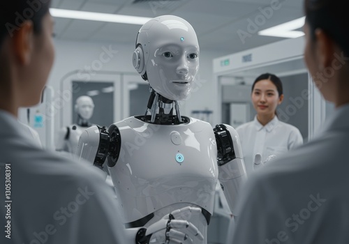 A humanoid robot with expressive AI and advanced technology.

