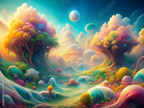 Ethereal Biophilic Abstract Art: Flowing Organic Shapes & Gradient Background