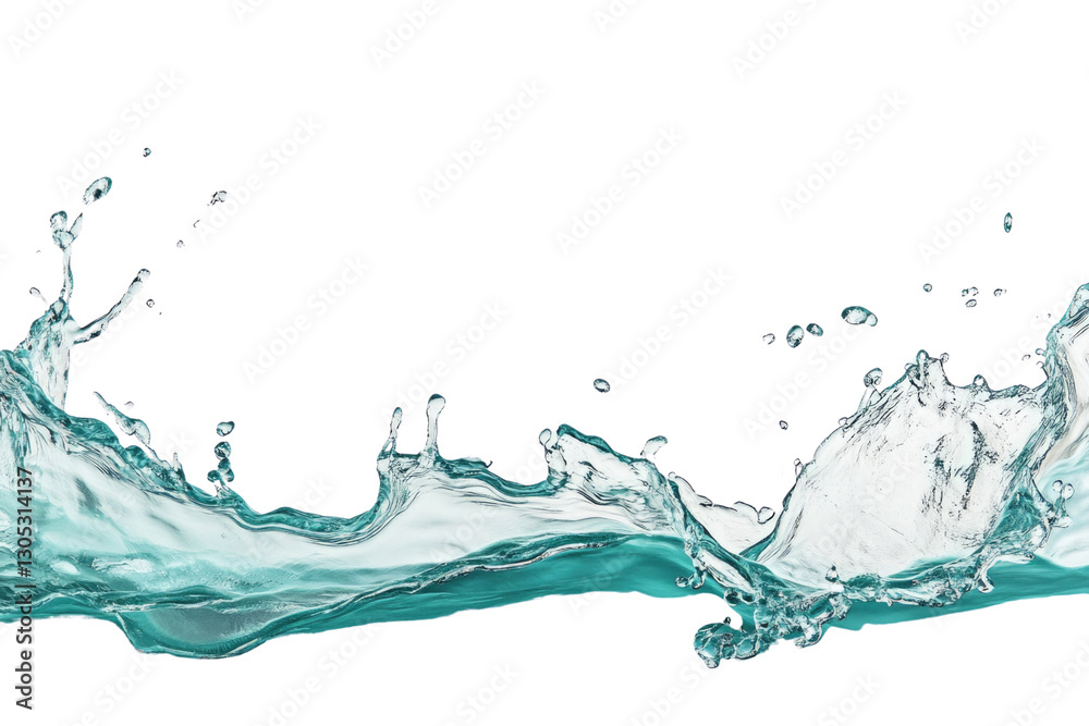 Waves of clear water splash gracefully against a white background, capturing natural fluidity in motion, cut out Waves of clear water splash gracefully against a white background, capturing natural fluidity in motion, cut out