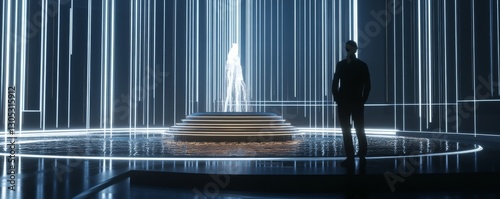 Fotografie Futuristic display of digital hologram.