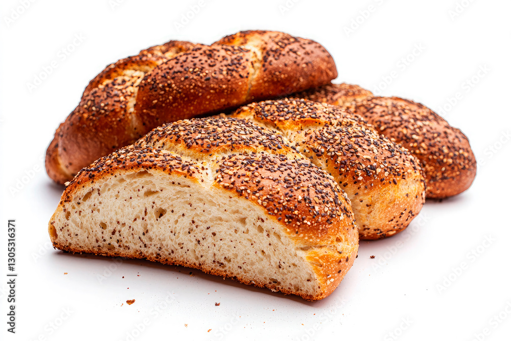 loave of homemade Challah bread on white background loave of homemade Challah bread on white background