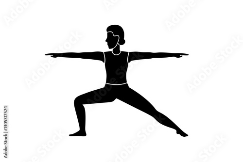 creative unique black yoga warrior two pose icon