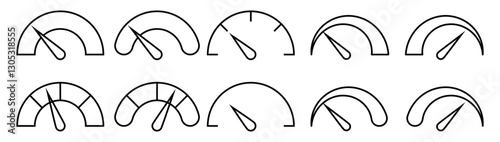 Set of Speedo Meter, Risk Meter Vector Illustrations with editable Strokes