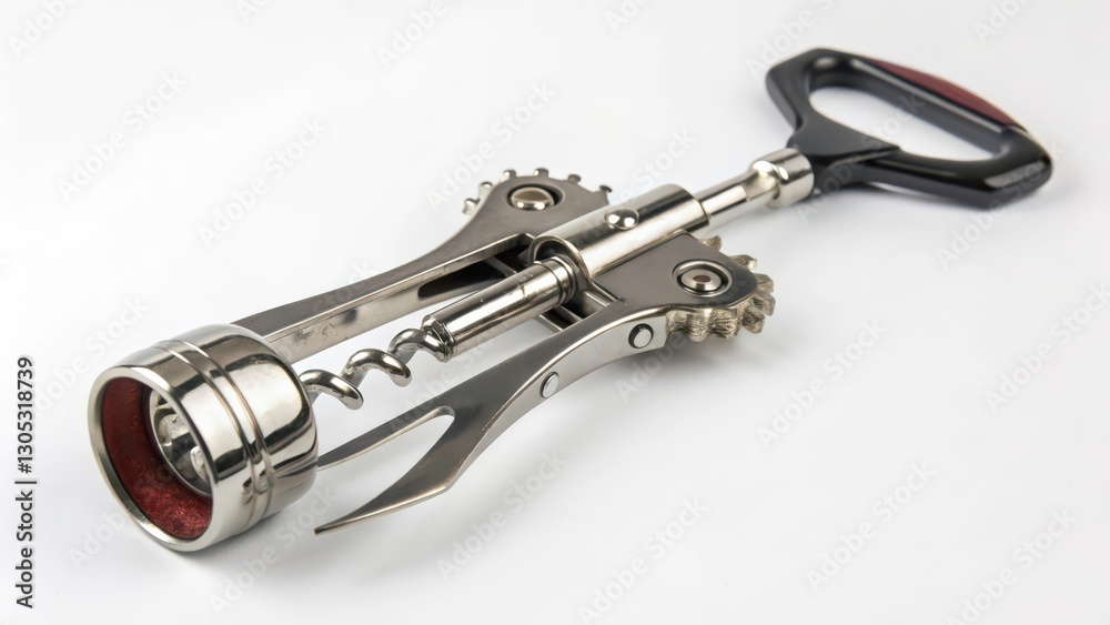 Silver-toned Metal Corkscrew on White Background Silver-toned Metal Corkscrew on White Background