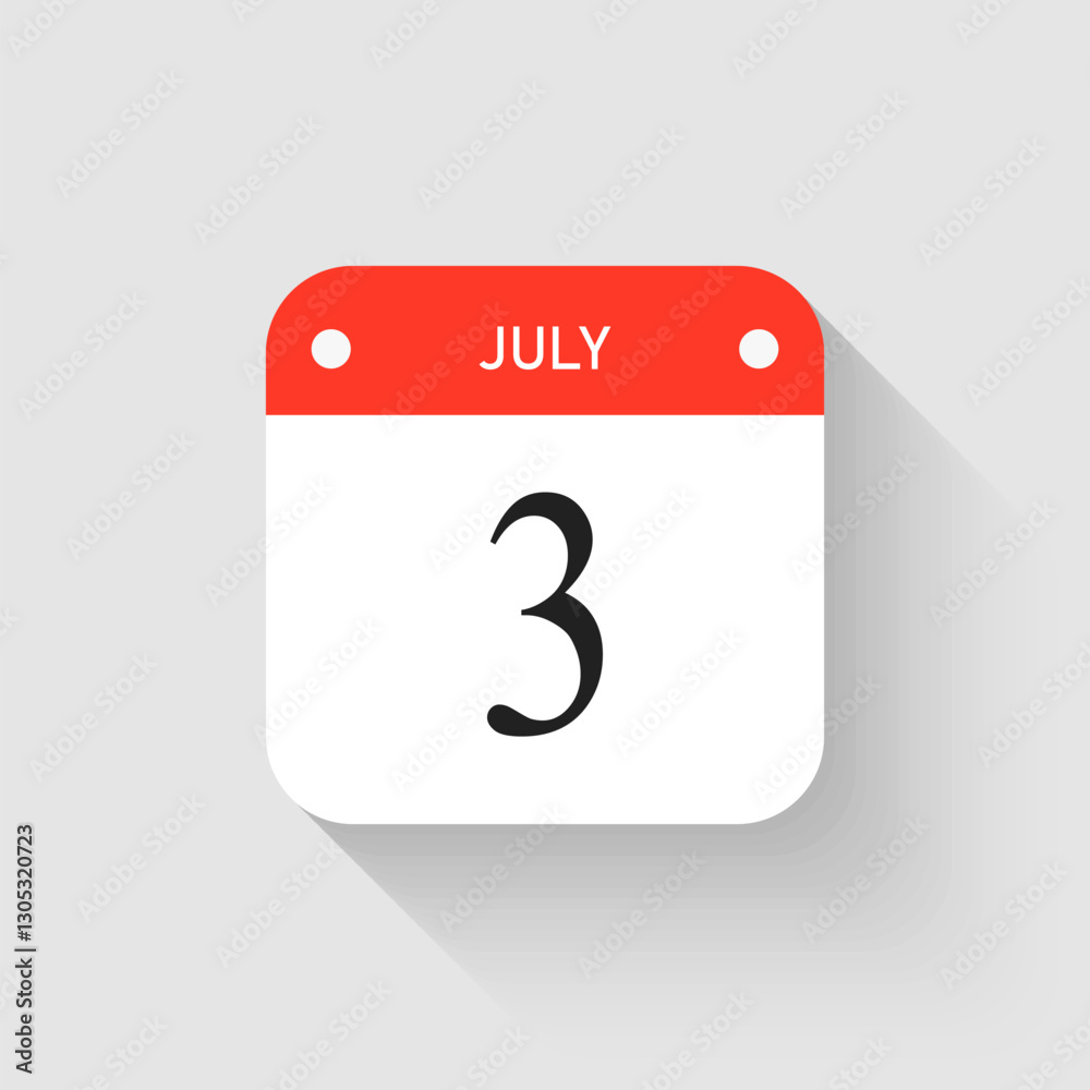 Vector icon page day calendar - 3 July month Vector icon page day calendar - 3 July month