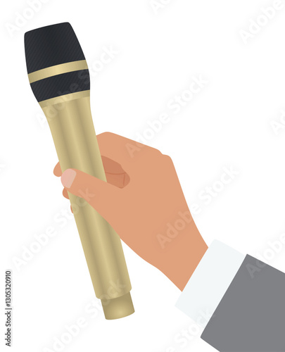 Hand holds microphone. vector illustration