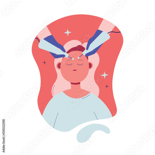 A happy woman gets a facial at the spa.  Skin care. Vector illustration 
Illustration. Cosmetology and professional skin care 
Microcurrent facial therapy. Aesthetic therapy in cosmetology. 