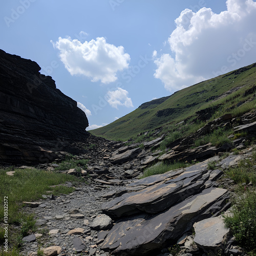 old shale slabs with visible prehistoric fossil imprints