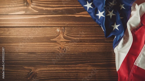 United States Flag On Rustic Wooden Background. American Flag on a Rustic Wood Texture. 
