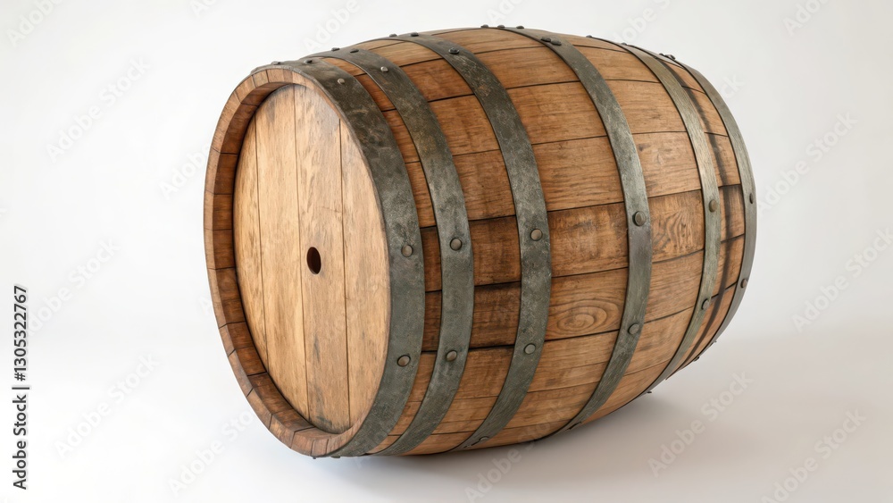 Fototapeta premium Wooden Barrel on White Background