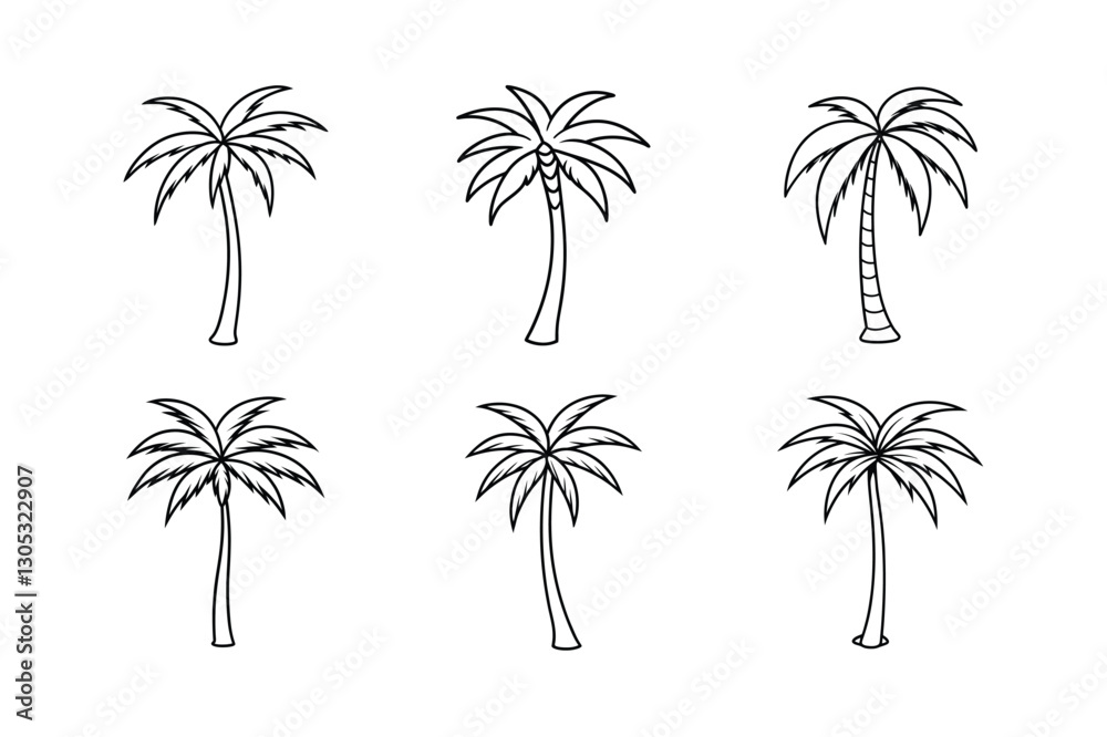 Set of a drawing of a palm tree vector. Set of a drawing of a palm tree vector.