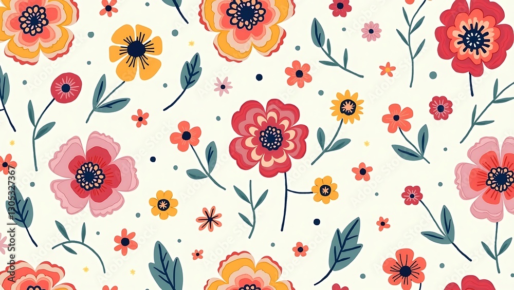 Fototapeta premium Seamless floral pattern background. Generative Ai.