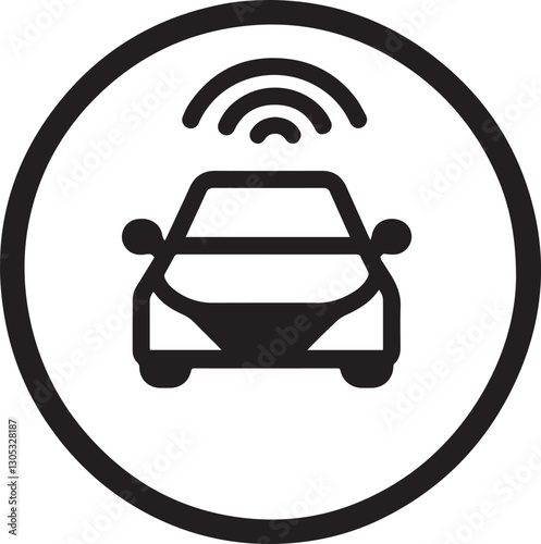 taxi sign icon. car or self driving vehicle icon with smart sensors, vector future technology. Self-driving car or autonomous vehicle with automatic transport system of road radars and cameras.