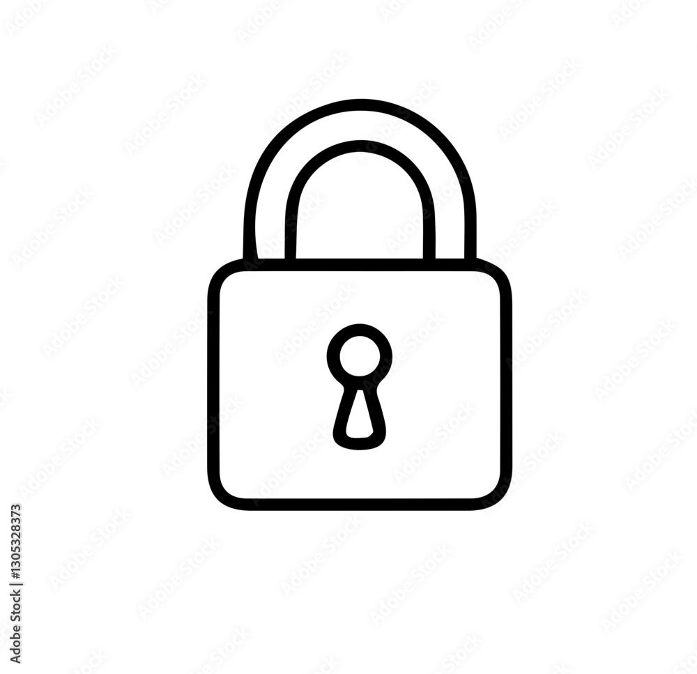 Secure padlock icon in black outline, simple vector lock symbol, minimalistic security and protection concept, isolated on white background