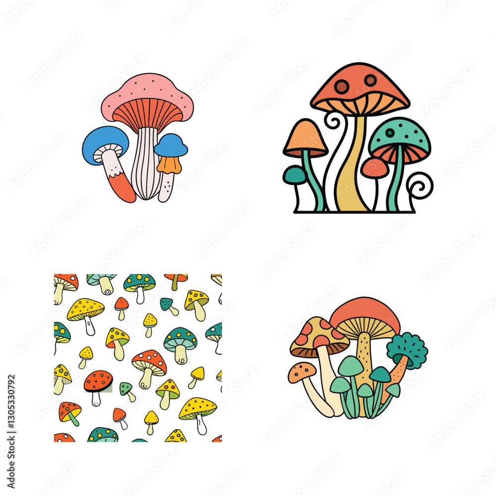 Naklejka premium Set of mushroom vector art drawing
