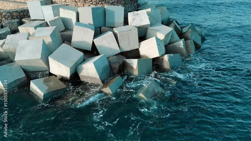Digue en cubes de béton et océan calme 