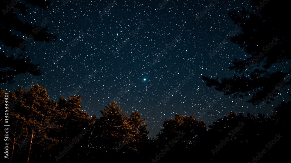 Naklejka premium Night sky view through tree branches