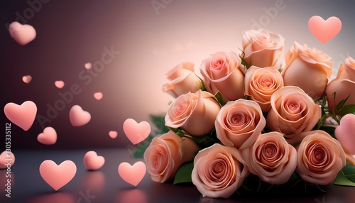 roses bouquet and hearts background