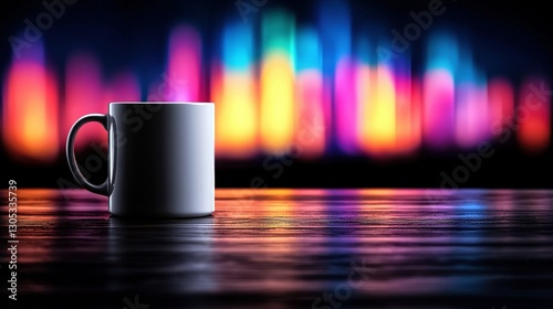 Wallpaper Mural   A clear coffee cup sits on a table with vibrant background lights Torontodigital.ca