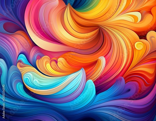 a vibrant swirl pattern featuring bold sweeping waves in vibrant colors and smooth gradients