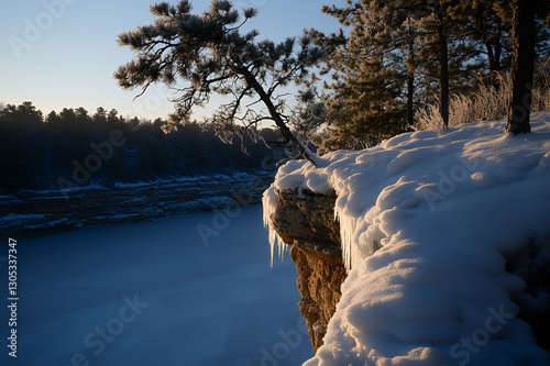 Snow-laden pines droop under icy burden