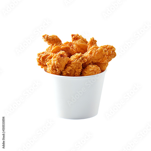 fried chicken in a pure white bucket isolated on a transparent background, in a PNG format