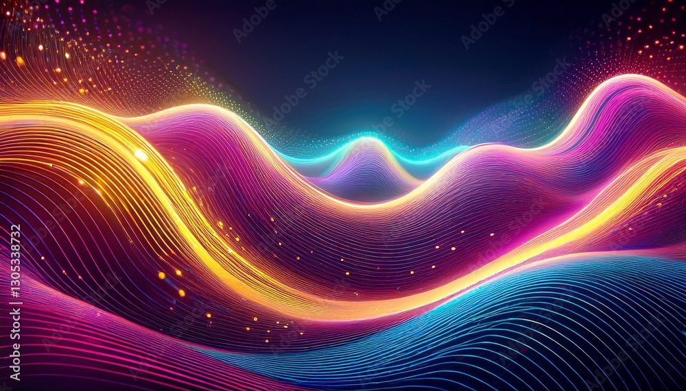 abstract digital art of glowing wavy lines and dots in pink blue and yellow abstract digital art of glowing wavy lines and dots in pink blue and yellow