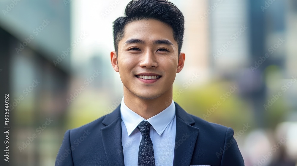 A Confident Smiling Man Wearing Formal Business Attire Outdoors A Confident Smiling Man Wearing Formal Business Attire Outdoors