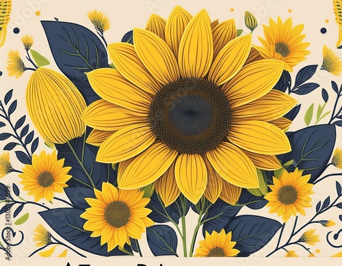 cheerful sunflower save the date postcard design for weddings or events