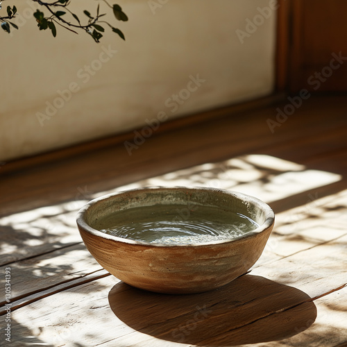 Wooden bowl of water in sunlight, Easter symbolism