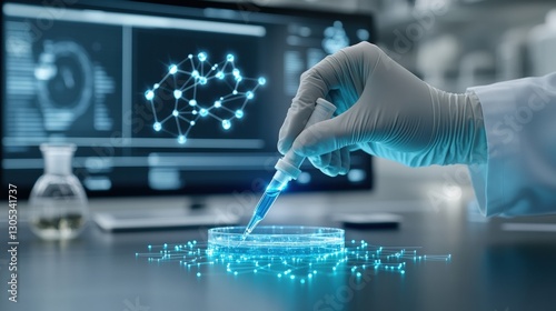 Innovative experimentation in high-tech laboratory science hub digital artwork futuristic environment close-up view scientific discovery