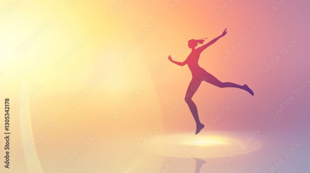 Silhouette of a joyful woman in motion.