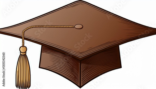 brown graduation cap with tassel on white background