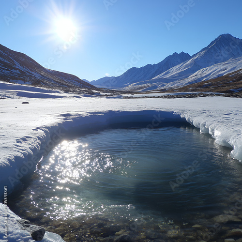 ice masses splitting and crashing into frozen sea