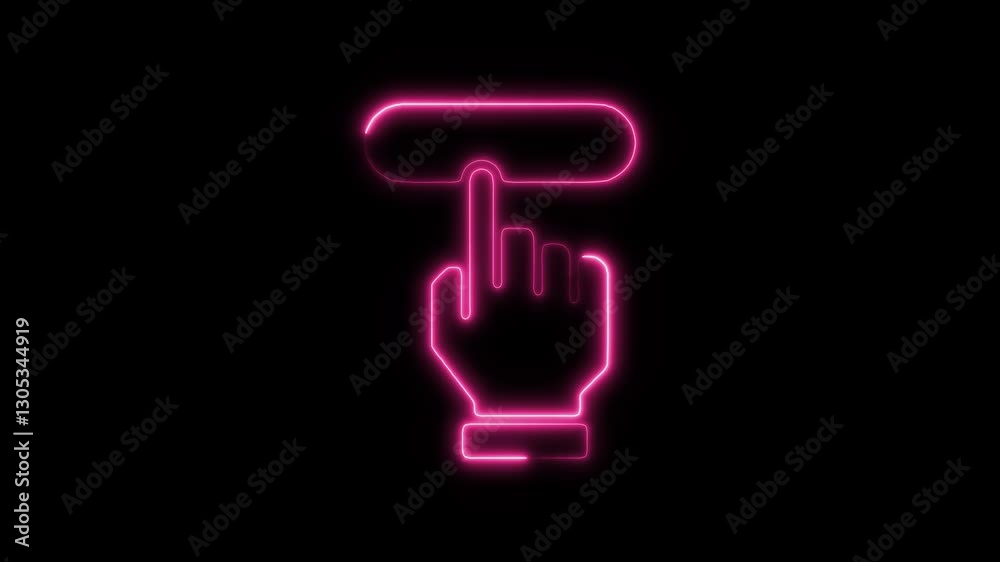Glowing neon hand-gesture icon isolated on black background. HD Video motion graphic animation icon