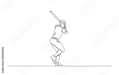 Continuous line drawing of baseball player hitting the ball. Baseball player in action simple outline illustration.