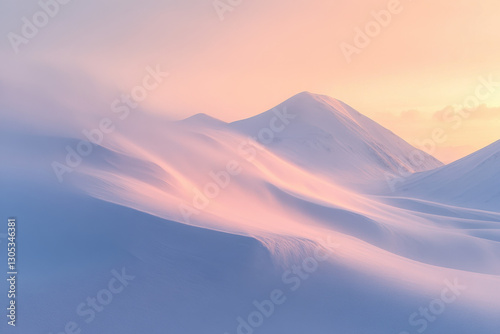 Snowy mountain pass at dawn