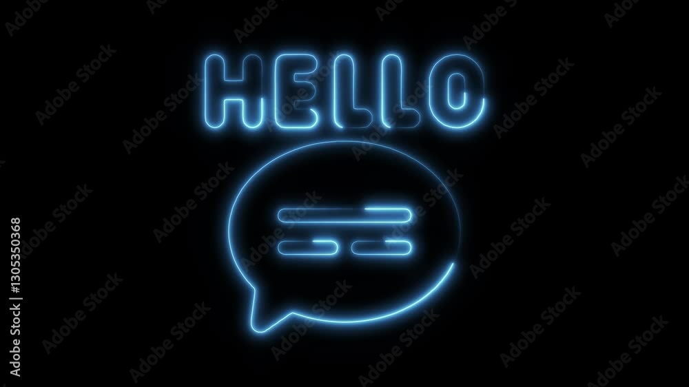 Glowing neon hello  icon isolated on black background. HD Video motion graphic animation icon