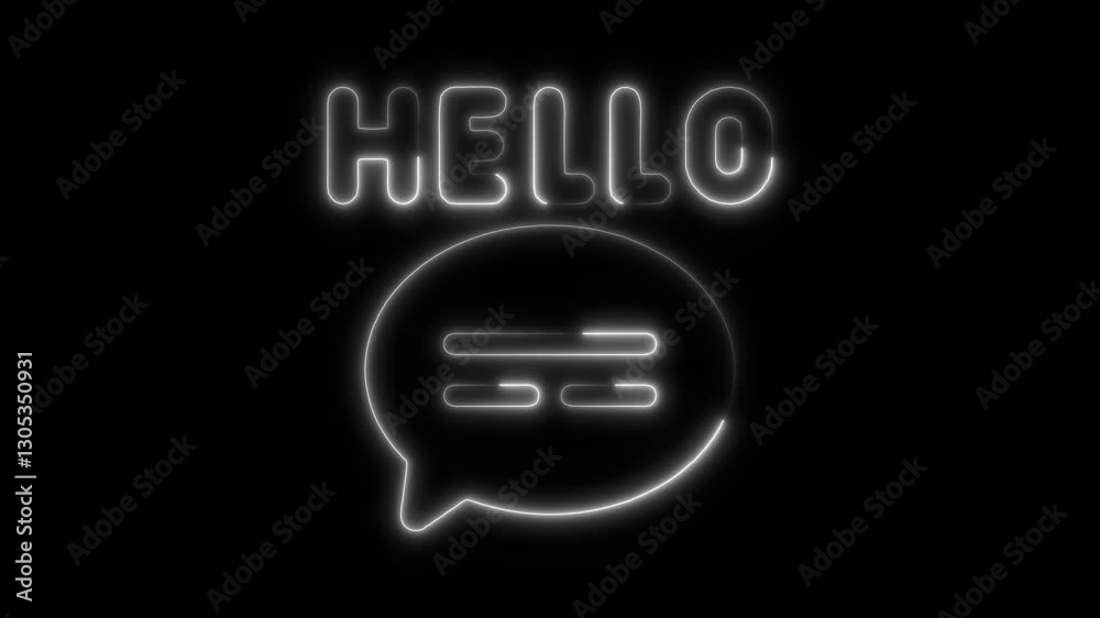 Glowing neon hello  icon isolated on black background. HD Video motion graphic animation icon