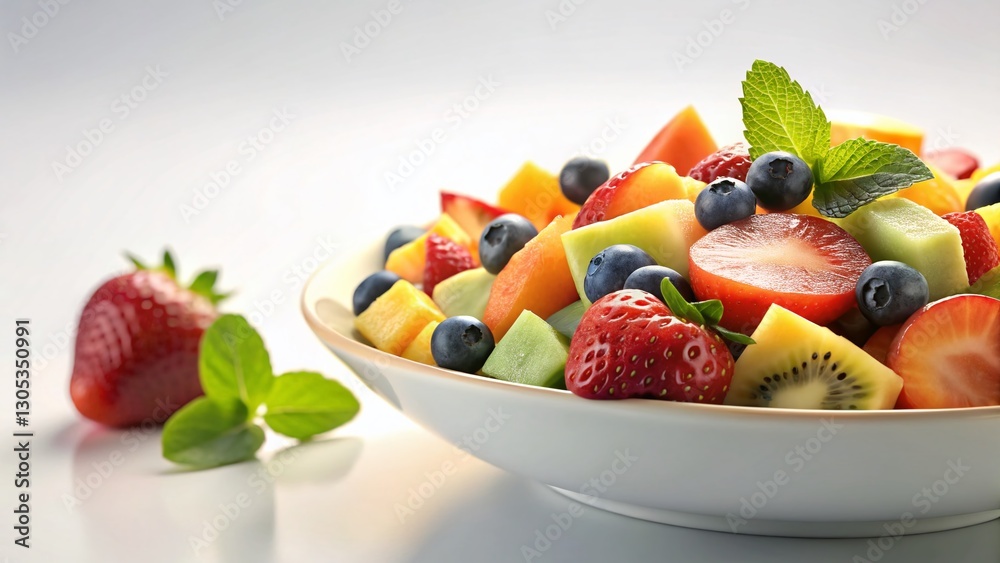 Fresh Colorful Fruit Salad Isolated on White Background - Healthy Summer Dessert Fresh Colorful Fruit Salad Isolated on White Background - Healthy Summer Dessert