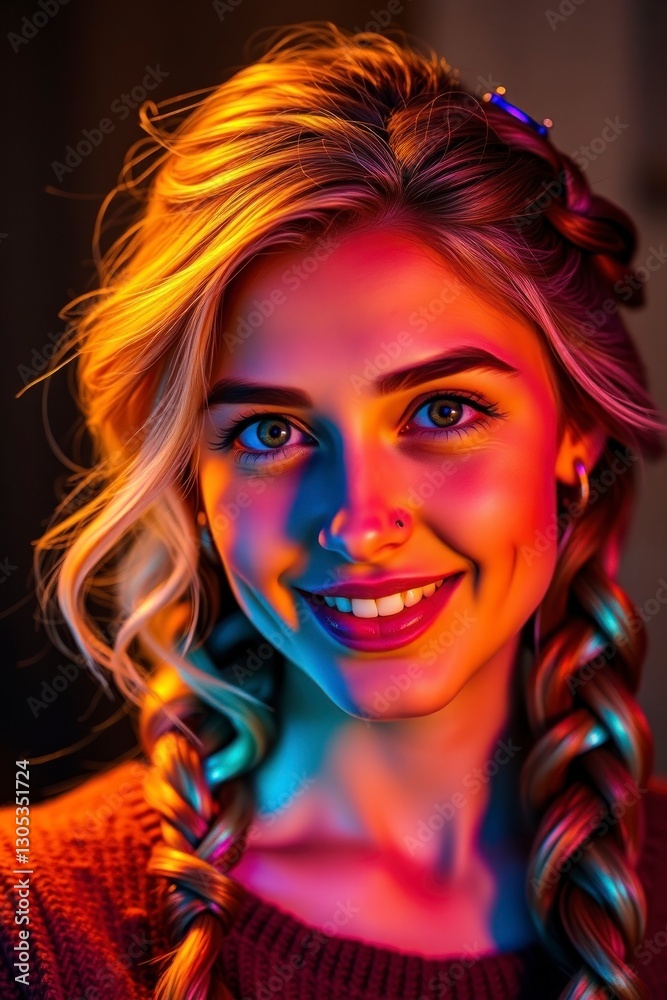 Obraz premium Vibrant Portrait of a Blonde Woman with Braids