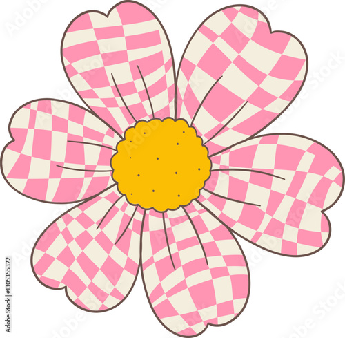 groovy retro easter bunny and spring flower elements.