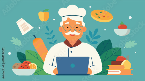 This senior food blogger embraces the changing tides of the food industry offering insights and critiques on the latest food trends with a touch of nostalgia for simpler times.. Vector illustration
