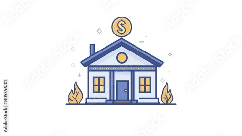 Simple illustration of a house with dollar sign, representing real estate investment or house value. Suitable for financial, real estate, or home design themes photo