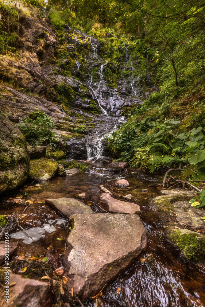 Pilj Waterfall Cascading through Green Mountain Forest