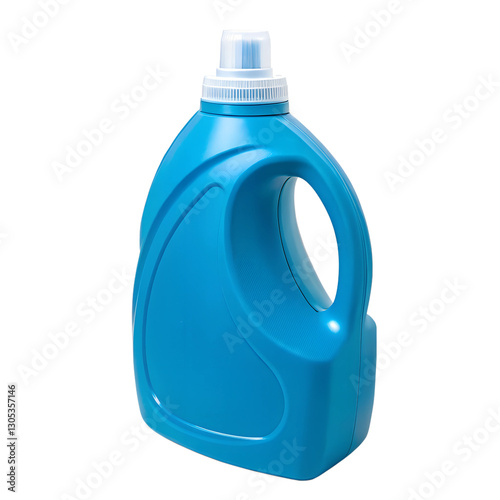 bright blue laundry detergent bottle with a built-in handle and spout photo